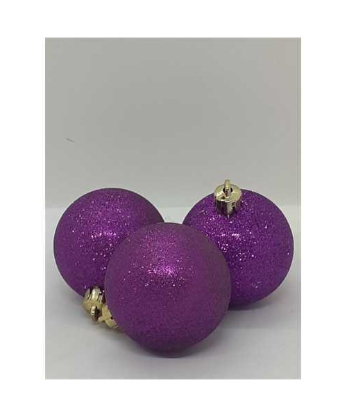 Set 3 globuri sclipitoare culoare mov pentru Craciun