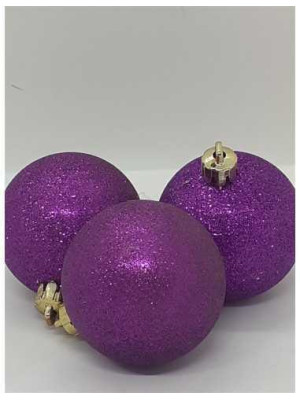 Set 3 globuri sclipitoare culoare mov pentru Craciun 2