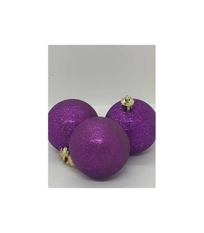 Set 3 globuri sclipitoare culoare mov pentru Craciun