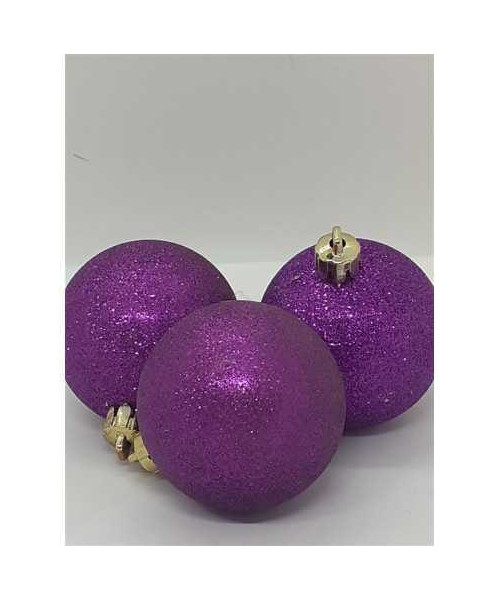 Set 3 globuri sclipitoare culoare mov pentru Craciun