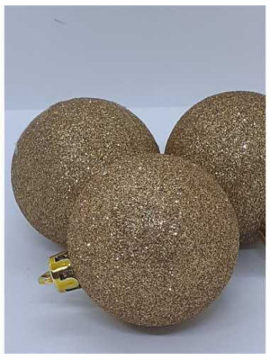 Set 3 globuri culoare auriu sclipitor pentru Craciun 2