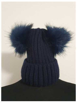 Caciula tricotata de iarna cu 2 pampoane pufoase