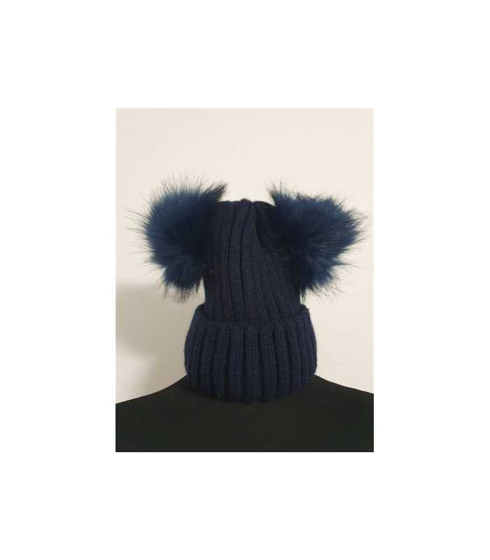 Caciula tricotata de iarna cu 2 pampoane pufoase