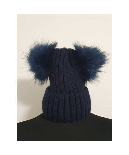 Caciula tricotata de iarna cu 2 pampoane pufoase