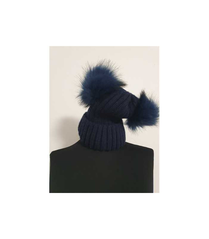 Caciula tricotata de iarna cu 2 pampoane pufoase