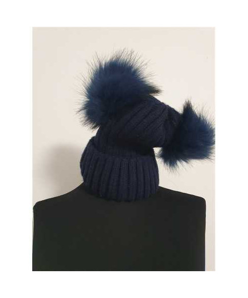 Caciula tricotata de iarna cu 2 pampoane pufoase