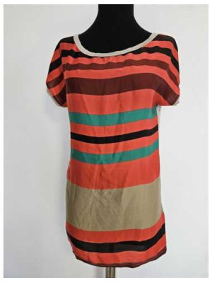 Tricou dama cu maneca scurta si dungi multicolore