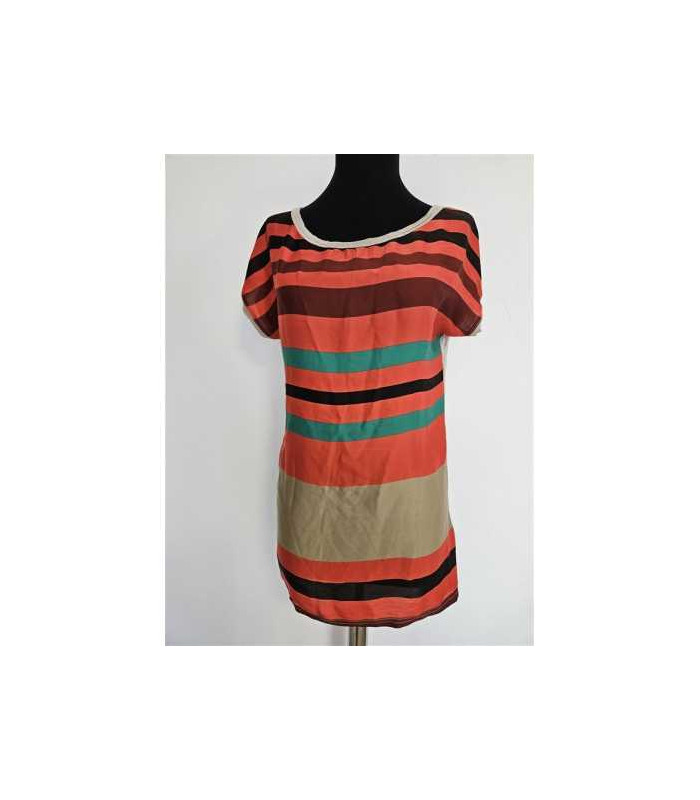 Tricou dama cu maneca scurta si dungi multicolore