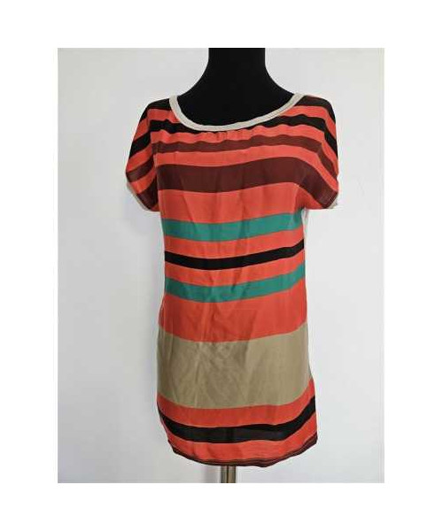 Tricou dama cu maneca scurta si dungi multicolore