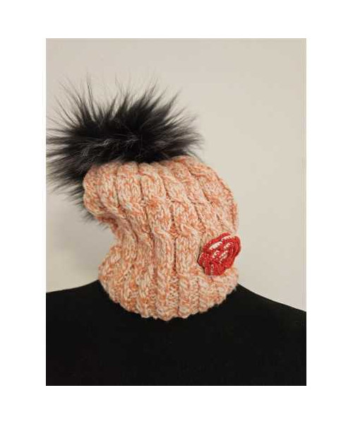 Caciula tricotata cu mot pufos pentru fetite