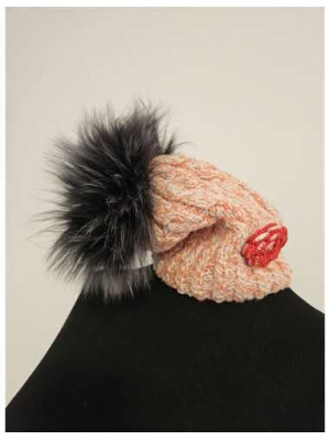 Caciula tricotata cu mot pufos pentru fetite 2