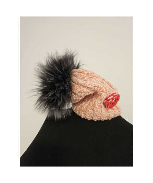 Caciula tricotata cu mot pufos pentru fetite