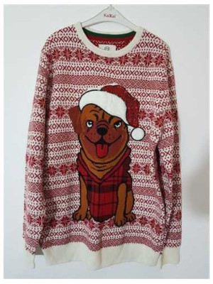 Pulover dama tricotat cu imprimeu catel  de Craciun C&A