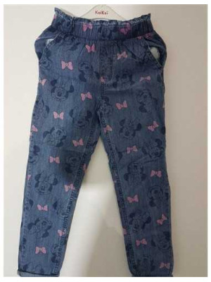 Pantaloni de blugi pentru fetite cu imprimeu fundite si Minnie
