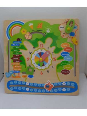Calendar Jucarie Lemn cu Ceas si Meteo in Franceza