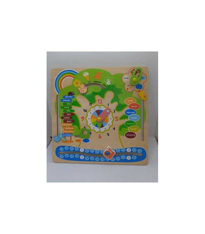 Calendar Jucarie Lemn cu Ceas si Meteo in Franceza