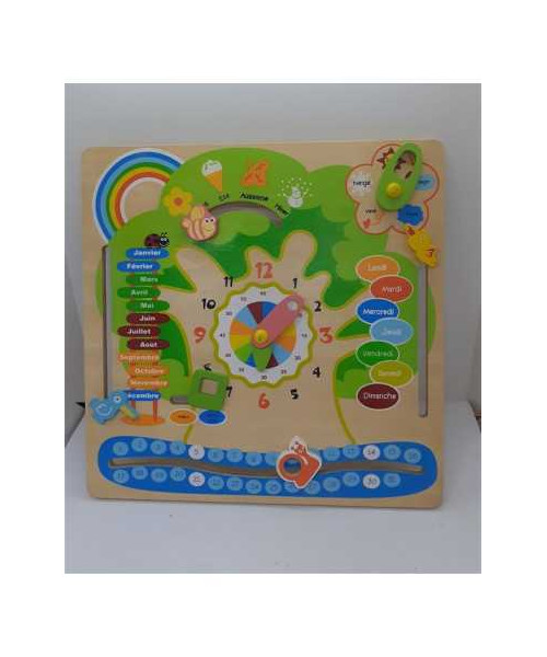 Calendar Jucarie Lemn cu Ceas si Meteo in Franceza