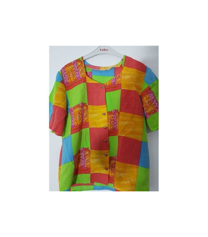 Bluzita dama cu maneca scurta model in carouri multicolore