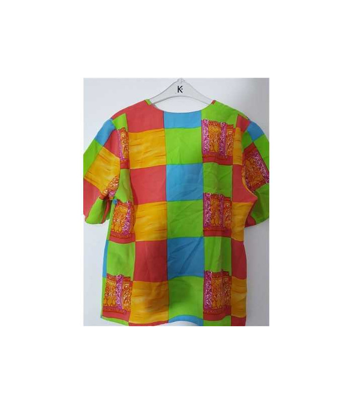 Bluzita dama cu maneca scurta model in carouri multicolore