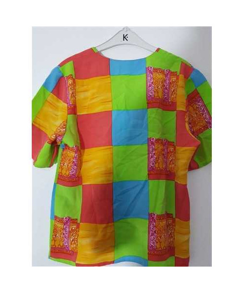 Bluzita dama cu maneca scurta model in carouri multicolore