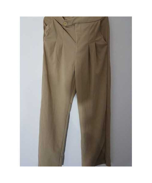 Pantaloni dama cu nasture in talie culoare crem