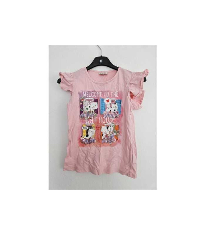 Tricou cu print multicolor si volane la maneci LC WAIKIKI