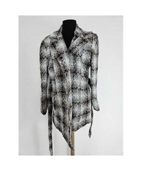 Palton dama cu cordon in talie model in carouri