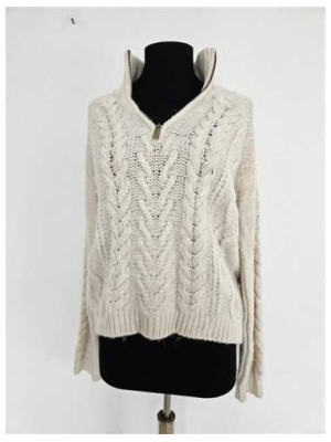 Pulover dama crosetat model cu fermoar la piept Stradivarius