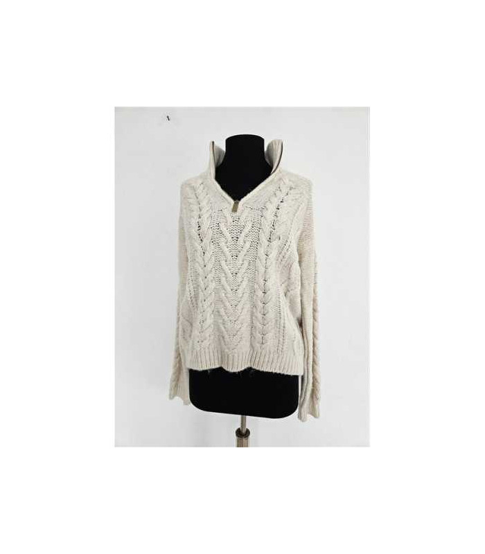 Pulover dama crosetat model cu fermoar la piept Stradivarius