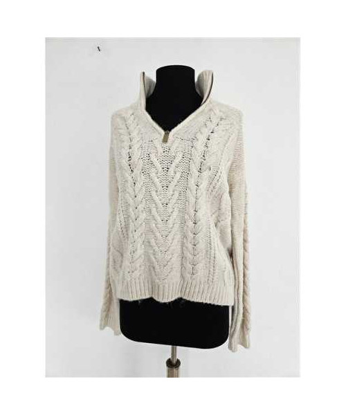 Pulover dama crosetat model cu fermoar la piept Stradivarius