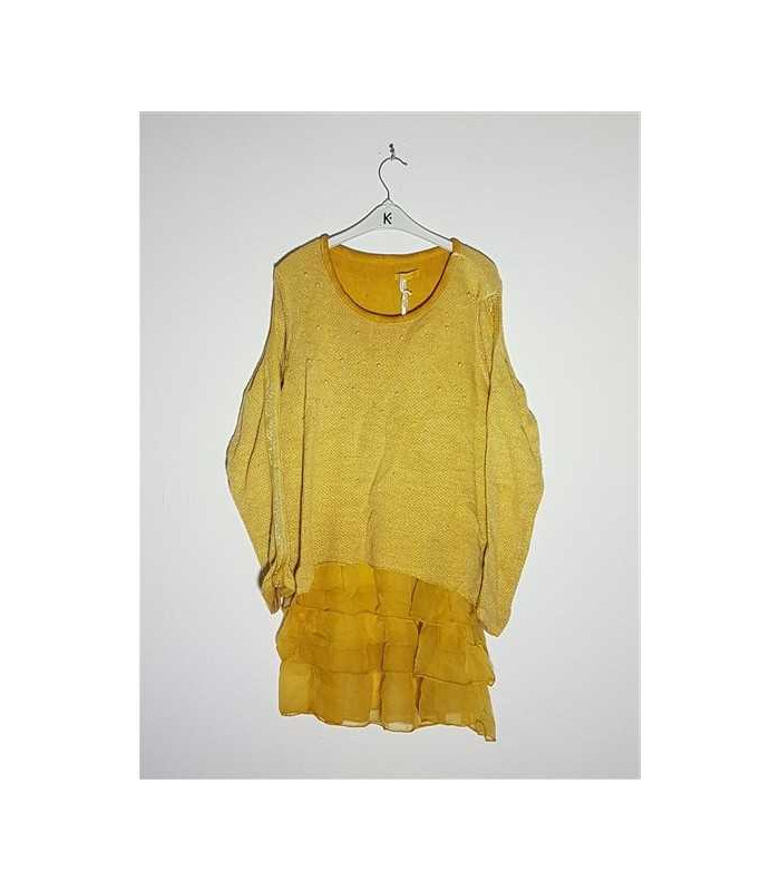 Pulover dama tricotat cu volane la baza