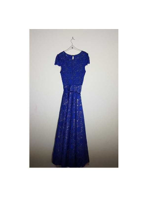 Rochie lunga de ocazie cu aspect dantelat si cordon in talie 2