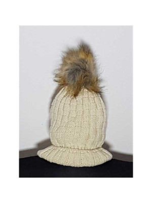 Caciula de iarna tricotata cu ciucure pufos JANINA