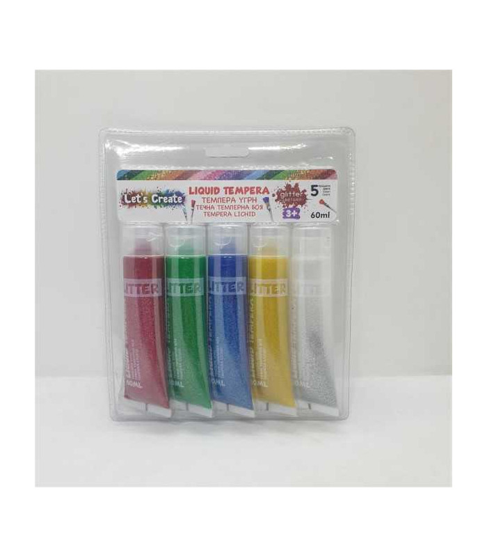 Set Tempera Lichida 60ml cu Glitter - 5buc