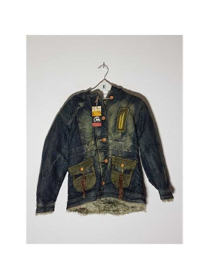 Geaca de blugi imblanita model cu gluga 5-6 ani