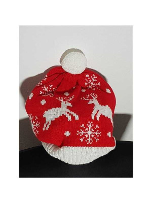 Caciula pentru copii model cu ciucure si imprimeu de iarna