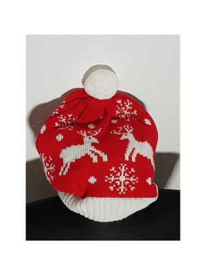 Caciula pentru copii model cu ciucure si imprimeu de iarna 2