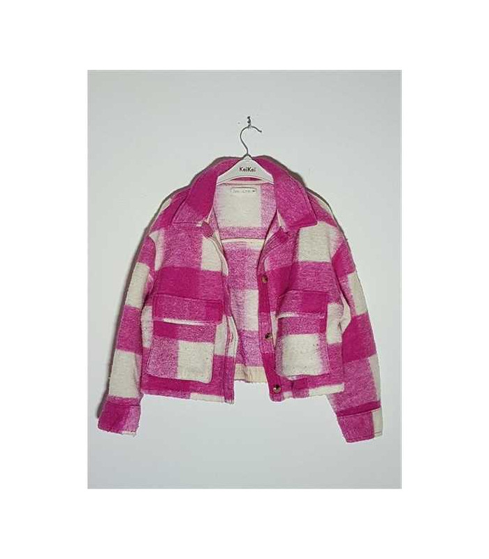 Jacheta pufoasa pentru copii cu model in carouri Zara