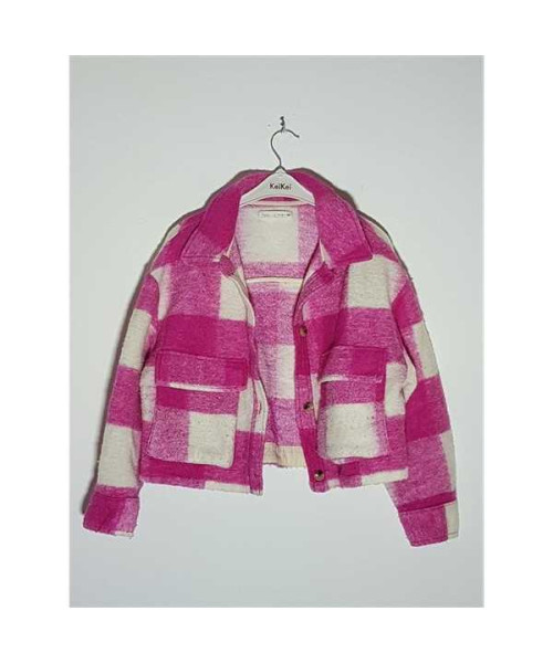 Jacheta pufoasa pentru copii cu model in carouri Zara