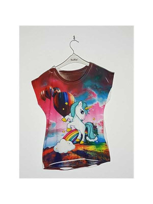 Tricou pentru fetite cu imprimeu baloane si Unicorn