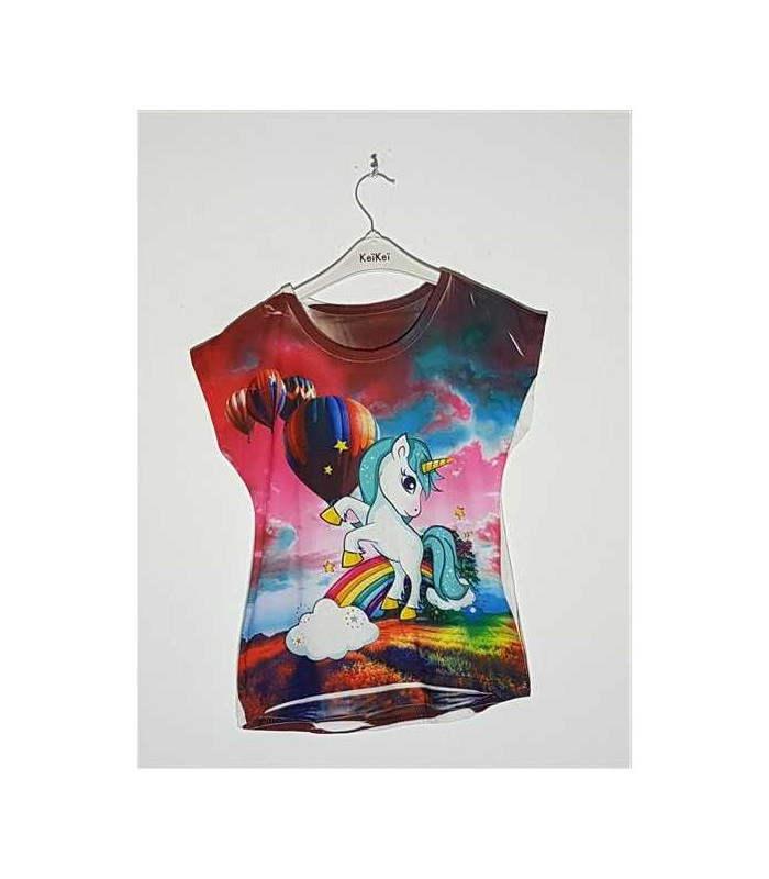 Tricou pentru fetite cu imprimeu baloane si Unicorn