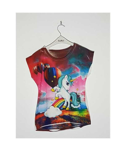 Tricou pentru fetite cu imprimeu baloane si Unicorn