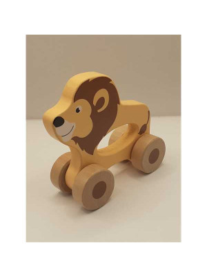 Jucarie din lemn Leu cu roti tip masinuta