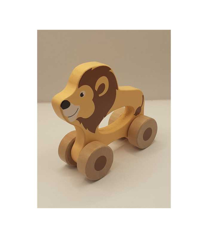 Jucarie din lemn Leu cu roti tip masinuta