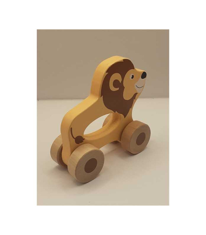 Jucarie din lemn Leu cu roti tip masinuta