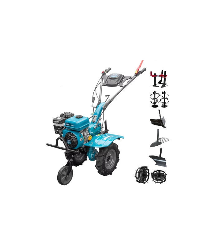 Pachet Motocultor cu Utilaje 7CP, DKD 100B cu set freze si roti cauciuc